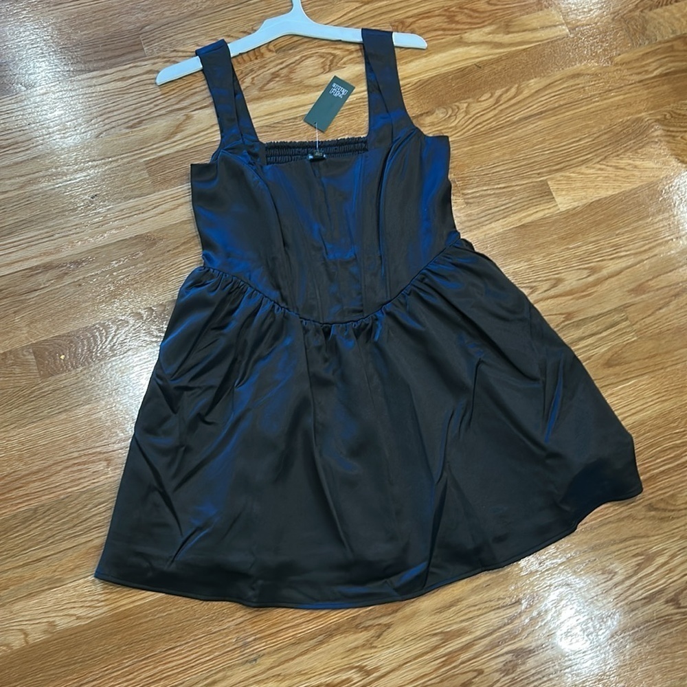 Wild Fable Black Fit & Flare Landscape satin Mini Dress large women’s new w tag - Picture 10 of 11